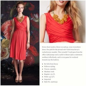 Anthropologie Red Jersey Crossover Bodice Dress